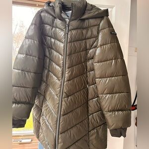 Olive Puffer Jacket with Hood bcbgeneration